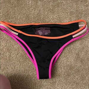 Victoria's Secret Black Bikini Bottom with Pink and Orange Accents